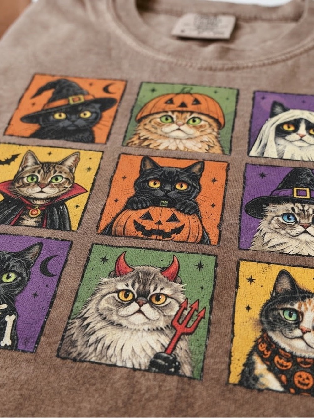 Comfort Colors Espresso Halloween Cats Graphic Tee - Picture 2 of 2